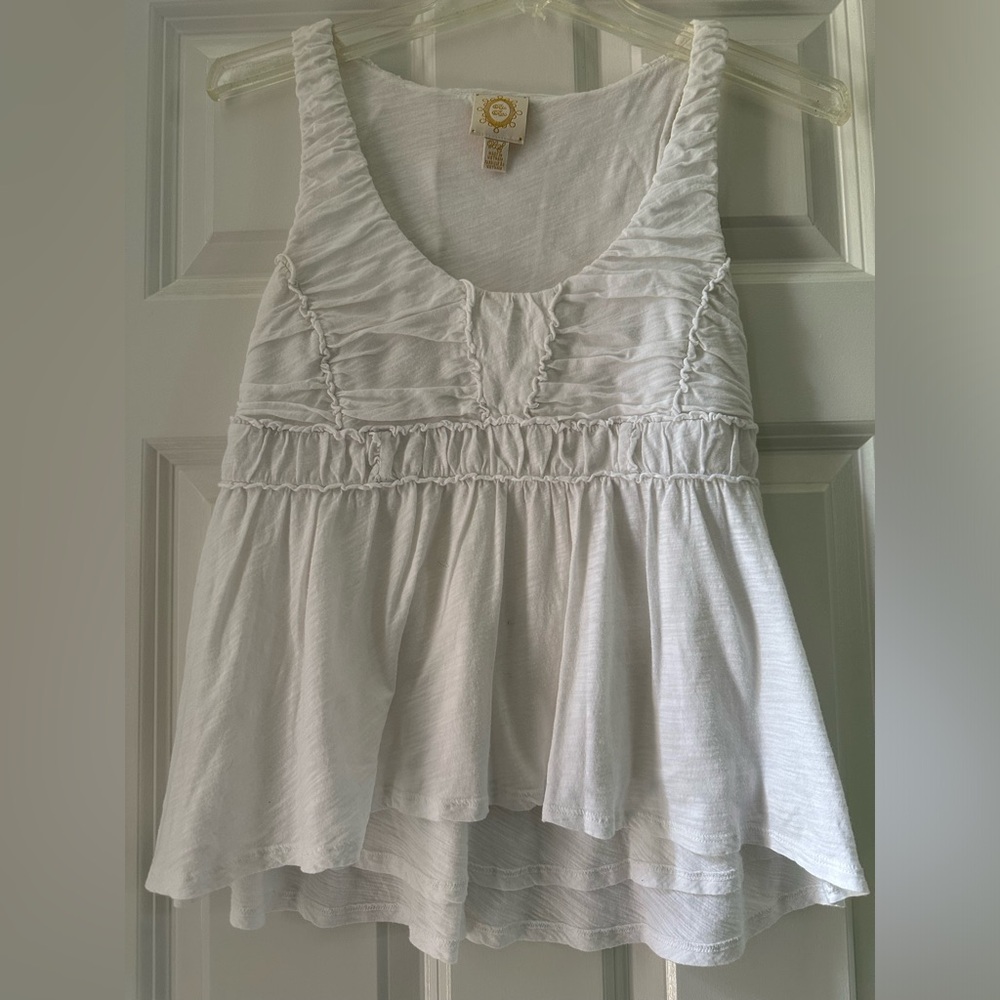 Anthropologie layered white tissue peplum sleeveless top XS Amazing!